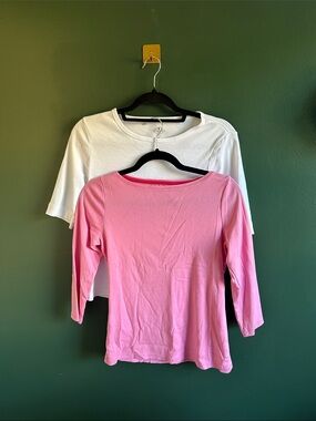 Talbots “The Talbots Tee” in Pink and White St John’s Bay Essential Tee Petite